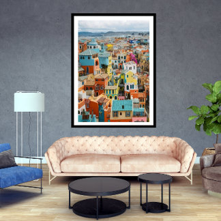 Small Tourist town many colourful houses happy Poster
