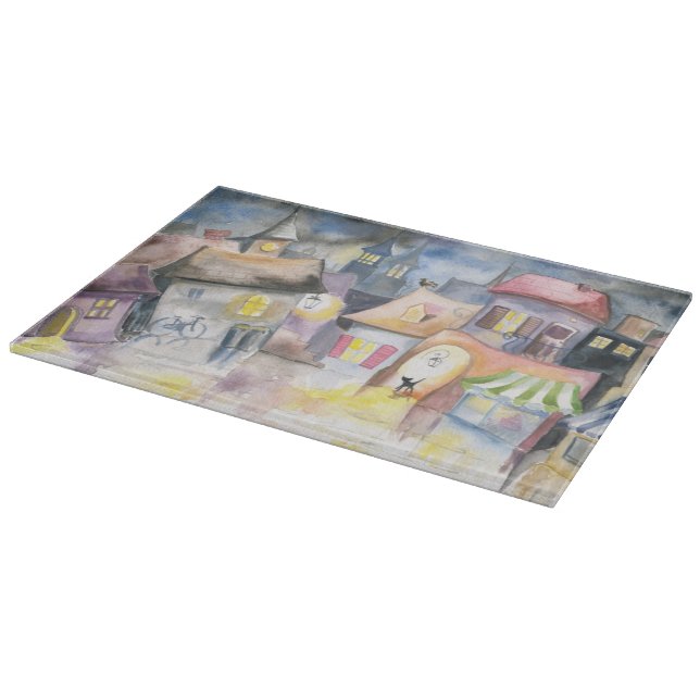 Small town at night cutting board (Corner)