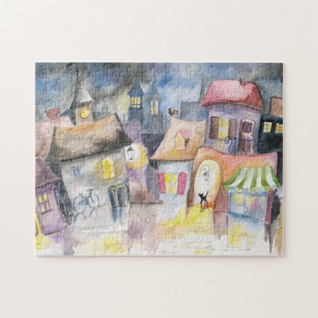 Small town at night jigsaw puzzle (Horizontal)