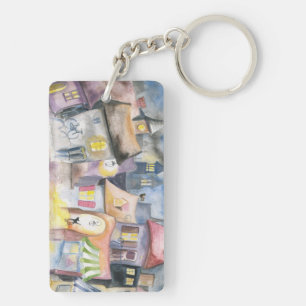 Small town at night key ring