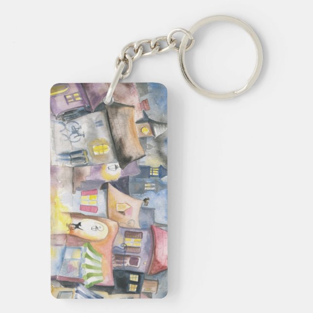 Small town at night key ring (Back)