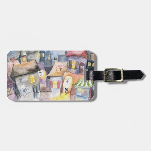 Small town at night luggage tag (Front Horizontal)