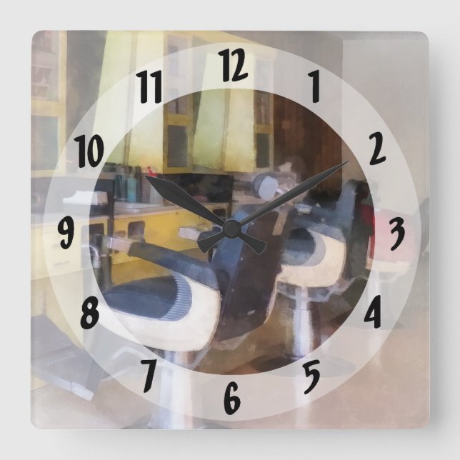 Small Town Barber Shop Square Wall Clock (Front)