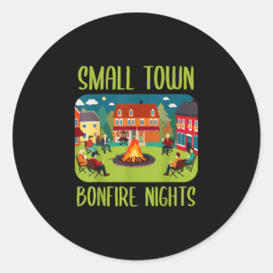 Small town bonfire nights fall autumn season classic round sticker