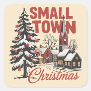 Small Town Christmas Country Farmer Family Retro Square Sticker