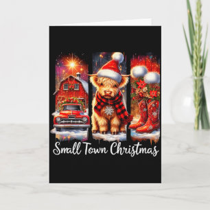 Small Town Christmas Highland Cow Western Art Card