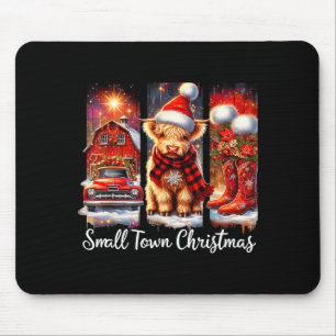 Small Town Christmas Highland Cow Western Art  Mouse Pad