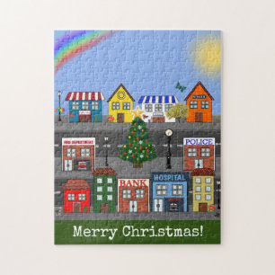 Small Town Neighbourhood   Merry Christmas Jigsaw Puzzle