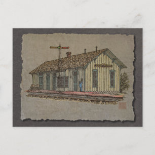 Small Town Train Station Postcard