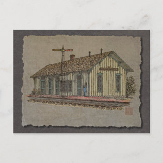 Small Town Train Station Postcard