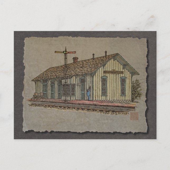 Small Town Train Station Postcard (Front)