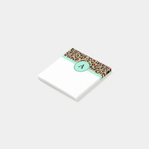 Small Turquoise Leopard Monogrammed Post It Notes