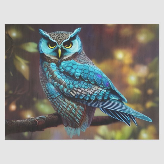 Small Turquoise owl Tissue Paper (Front)