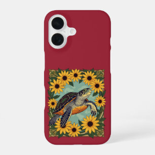 Small Turtle And Black-Eyed Daisy Flowers iPhone 16 Case