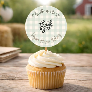 Small Vegan Home Bakery Thank You Pattern Classic Round Sticker