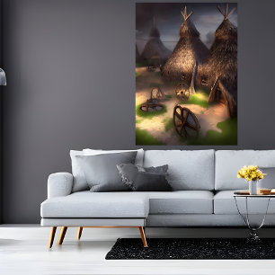 Small viking village AI Art Poster