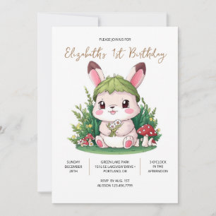Small Whimsical Bunny 1st Birthday Digital Invitation