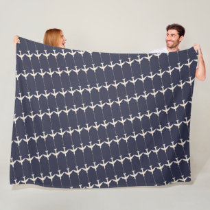 Small White Aeroplanes Pattern Allover Blue Fleece Blanket