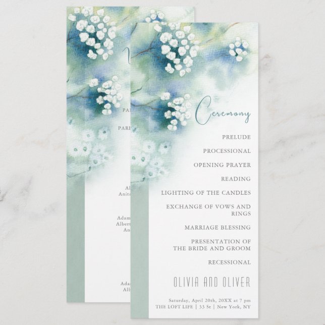 Small White Flowers Wedding Program Invitation (Front/Back)
