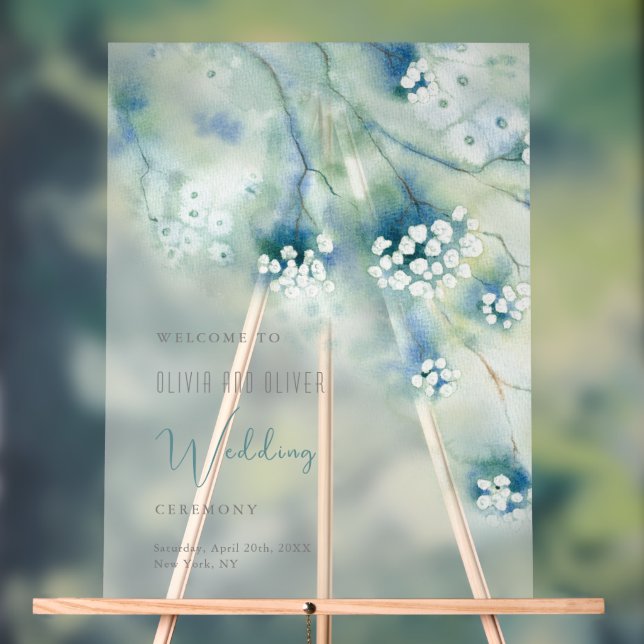 Small White Flowers Wedding Welcome Acrylic Sign (Neutral)