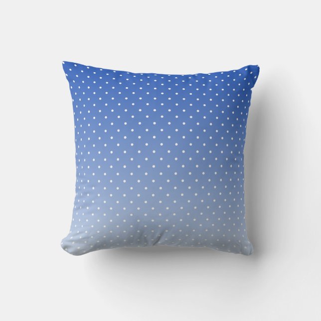 Small White Polka Dots-Ombre Blue Throw Pillow  (Front)