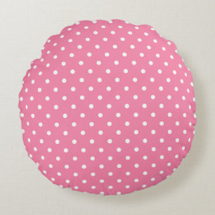 Small White Polka Dots on hot pink Round Cushion