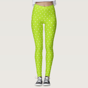 Small white polka dots on lime green leggings 
