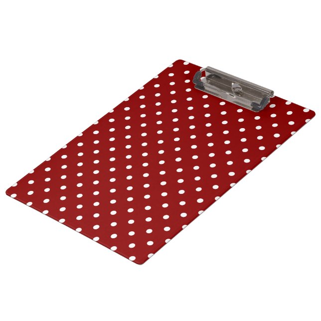 Small White Polka dots red background Clipboard (Angled)