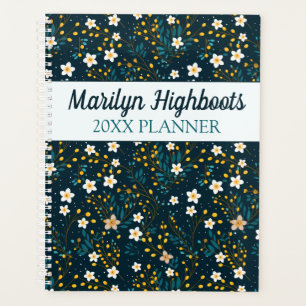Small White, Teal, and Goldenrod Flowers Planner