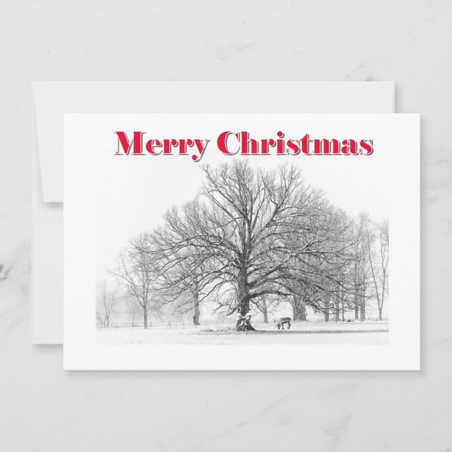 Small Winter Scene Christmas Card White Bow (Flat) (Front)