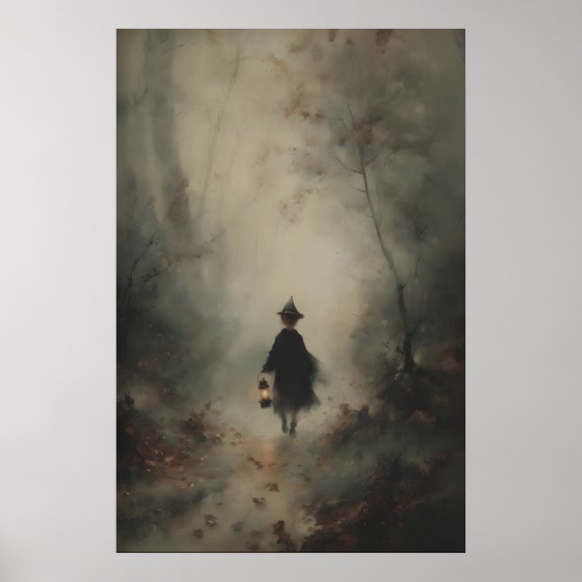 Small Witch Child In Foggy Dark Woods With Poster (Front)