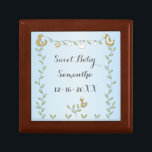 Small Wood Keepsake Box Blue "Gold Birds"<br><div class="desc">Baby Shower "Gold Birds" blue design, small wooden keepsake box. This "Gold Birds", baby shower, keepsake box makes a memorable gift. Personalise the text by choosing your favourite font colour, size, style and wording. This "Gold Birds" design is part of a line of baby shower products including: invitations, thank you's,...</div>
