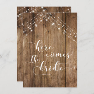 Small Wood  Lights Here Comes the Bride Dog's Sign Invitation