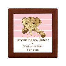 Small Wooden Keepsake Box Pink Gold Elephant