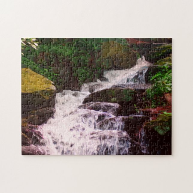 Small Woodland Waterfall Oil Photo Painting  Jigsaw Puzzle (Horizontal)
