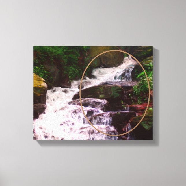 Small Woodland Waterfall Painting Add Your Photo Canvas Print (Front)