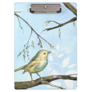 Small Yellow Bird Perched on a Branch Looking up Clipboard