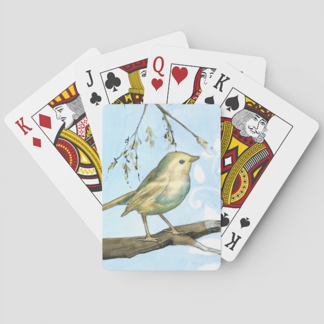 Small Yellow Bird Perched on a Branch Looking up Playing Cards (Back)