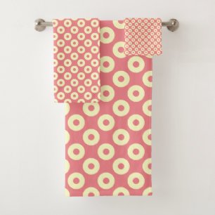 Small yellow dots circles on pink bath towel set