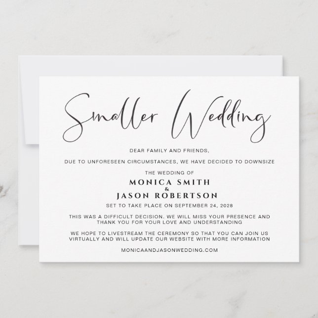 Smaller Downsized Wedding Change of Plans Elegant  Announcement (Front)