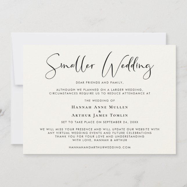 Smaller Downsized Wedding Elegant Cream Announcement (Front)