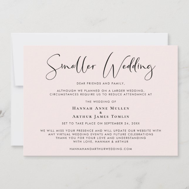 Smaller Downsized Wedding Elegant Pink Announcement (Front)