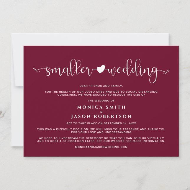 Smaller Reduced Wedding Update Burgundy Announcement (Front)