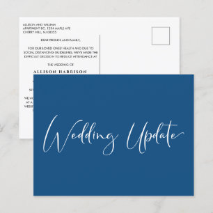 Smaller Reduced Wedding Update Elegant Blue Announcement Postcard