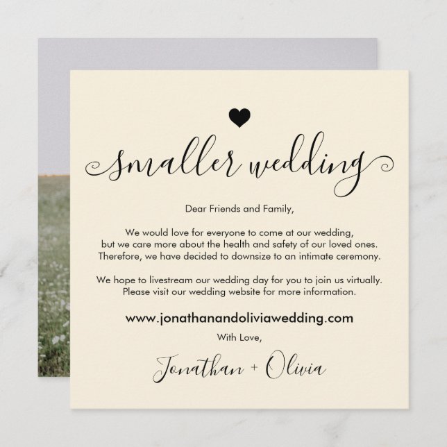 Smaller Wedding Cream Ivory Photo Downsize Wedding Announcement (Front/Back)