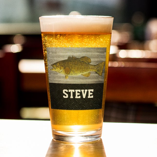 Smallmouth Bass Fishing Beer Angler Fisherman Men Glass (Creator Uploaded)