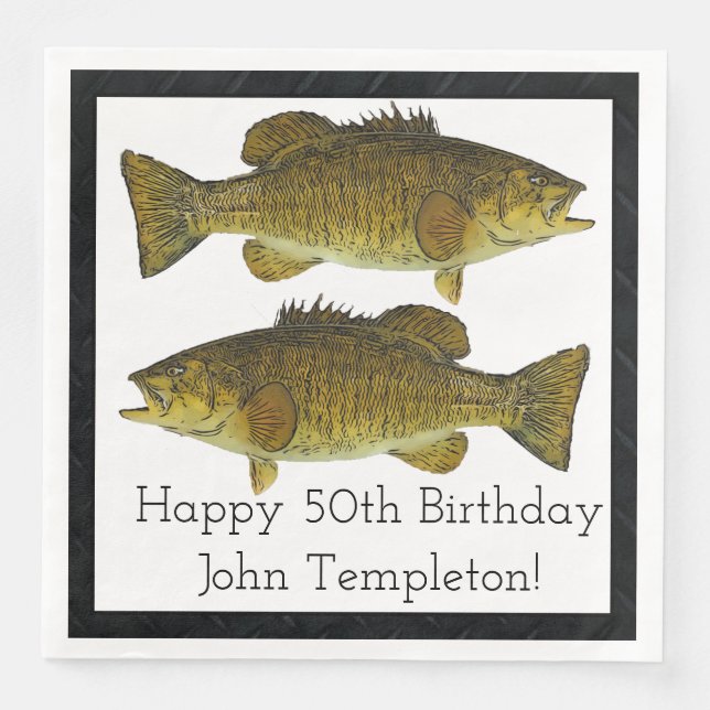 Smallmouth Bass Fishing Sports Birthday 50th  Napkin (Front)