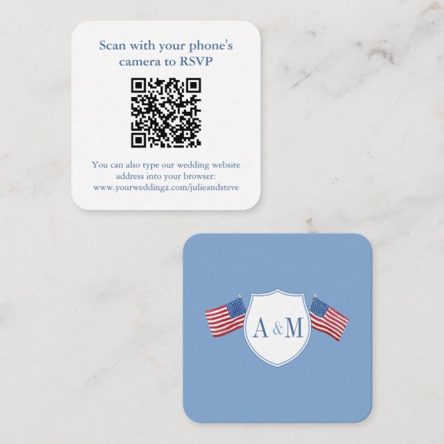 Smart All-American Red White Blue Wedding QR RSVP Enclosure Card (Front/Back)