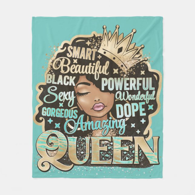 Smart Amazing Queen Black Melanin Woman Brown Skin Fleece Blanket (Front)