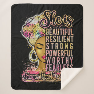 Smart Amazing Queen Black Melanin Woman Brown Skin Sherpa Blanket